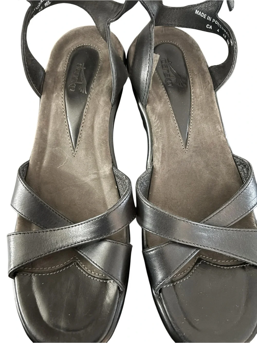 Dansko High Heel Sandals Women’s Size 38 US 7.5/8 Strappy Black Leather